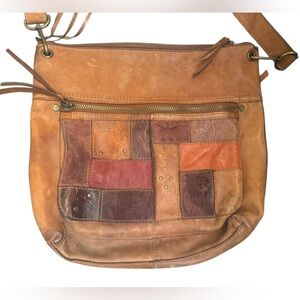 FOSSIL SASHA Tooled Leather Suede Patchwork Crossbody Patchwork Brown Orange Bag